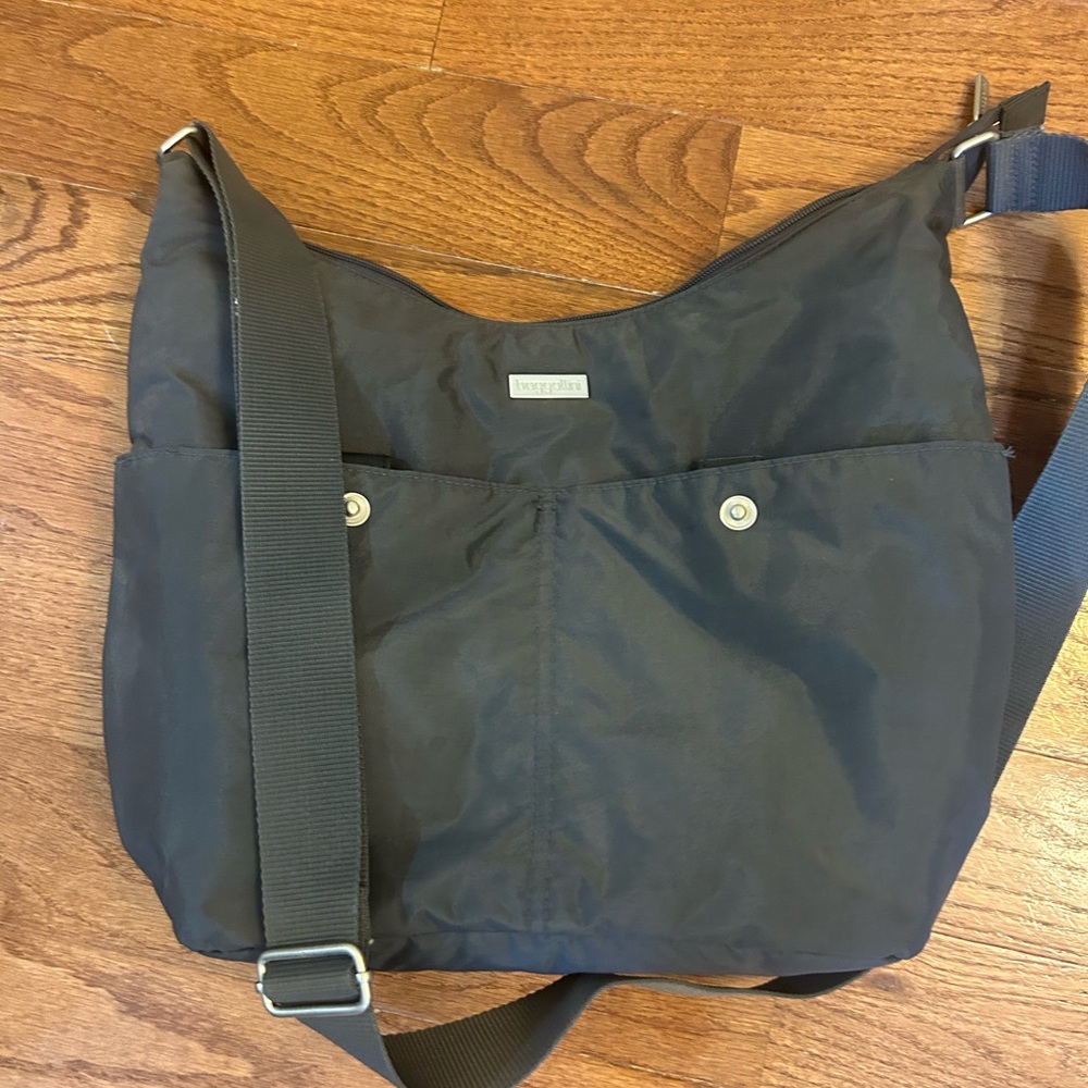 Baggallini Black Crossbody Bag with Durable Fabric and Metallic Accents
